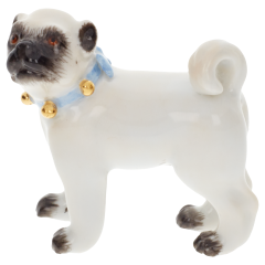 Dog Pug, with bells, standing, Coloured with gold, H 3,5 cm