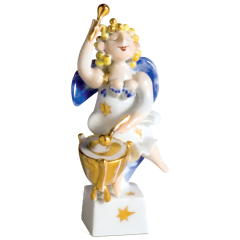 Angel with kettledrum, Coloured with gold, H 9,5 cm