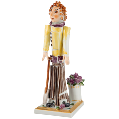 Gardener boy with tub of rose, Coloured with gold, H 19 cm