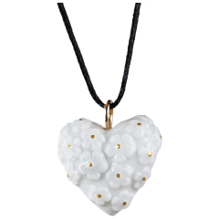 Heart with blossom, Blossom pistil gold coated, 750 rose gold