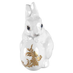 Rabbit Polly, Coloured, special decoration with gold ornaments, H 11 cm