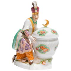 Oriental male on box, H 19 cm