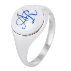 Master-Signet Ring round with monogram (2 letters) in cobalt blue, 925 sterling silver