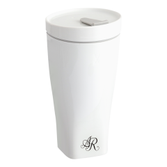 Coffee to go mug with porcelain lid, Shape "nova", Monogram, 2 letters, black, V 0,35 l