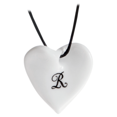 Pendant "Curved heart" with monogram (1 letter) in Black, 2,5 x 2,5 cm