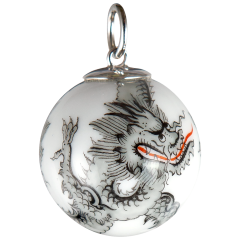 Pendant "Boule" 3 black dragons intertwined, white background, Ø 2,1 cm
