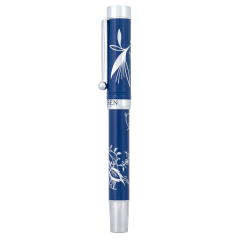 Navy Blue Rollerball Pen Silver Onion-Pattern in White Box