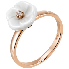 Ring Royal Blossom Basic, 750 rose gold, 1 porcelain blossom S with 1 brillant 0,02 ct, TW, VSI, full cut good