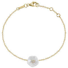 Bracelet Royal Blossom Basic, 750 yellow gold, 1 porcelain blossom S with 1 brilliant 0,02 ct, TW, VSI, full cut good, length 19c