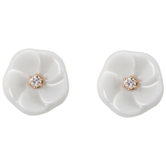 Ear studs Royal Blossom Basic, 750 rose gold, 2 porcelain blossoms size S with each 1 brilliant á 0,02 ct, TW, VSI, full cut good