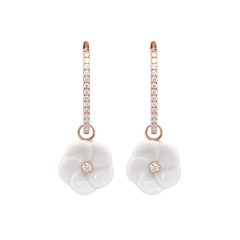 Earrings Royal Blossom Diamond, 750 rose gold, 2 porceain blossoms M, 32 brilliants 0,46 ct, VS, fw, full cut good