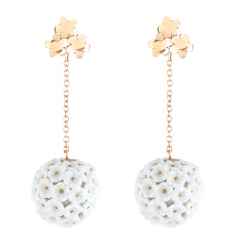Earrings Boule Snowball Blossom, 750 rose gold, Blossom pistils golden painted decoration