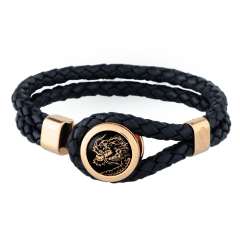 Leather bracelet Fortune Dragon, 925 silver yellow plated