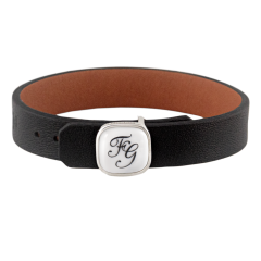 Leather Bracelet with monogram (2 letters) in black