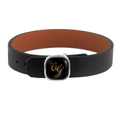 Leather Bracelet with monogram (2 letters) in gold on black surface