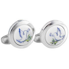 Cufflinks Dove with olive branch, 925 sterling silver