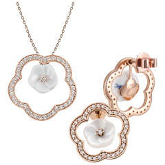 Set Royal Blossom Frame Earrings & Collier, 750 rose gold