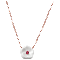 Necklace Royal Blossom Basic Ruby, 750 rose gold, 1 porcelain blossom S with 1 ruby 0,07ct, TW, VSI, full cut good, length 45cm