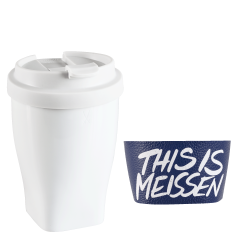 Coffee to go mug with plastic lid and cuff, small, Shape "nova", white, V 0,35 l
