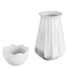 Home deco set, 3-pcs, lantern vase, water lily dish, white