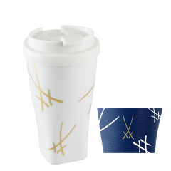 Coffee to go mug with plastic lid and cuff, Shape "nova", "Swords", V 0,35 l