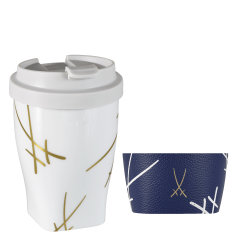 Coffee to go mug small with plastic lid and cuff, Shape "Nova", "SWORDS", V 0,35 l