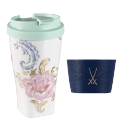 Coffee to go mug large with plastic lid and cuff, Shape "nova", "Waves of spring" V 0,35 l