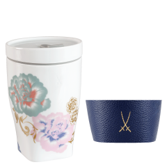Coffee to go mug small with porcelain lid and cuff Shape "nova", "Waves of spring", V 0,35 l