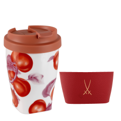 Coffee to go mug small with plastic lid and cuff, Shape "Nova", apricot, V 0,35 l