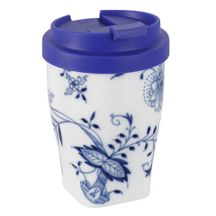 Coffee to go mug small with plastic lid, Shape "Nova", Blue Onion, V 0,35 l