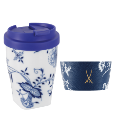 Coffee to go mug small with plastic lid and cuff, Shape "Nova", Blue Onion, V 0,35 l
