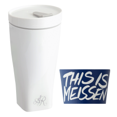 Coffee to go mug with porcelain lid and cuff, monogram, 2 letters, platinum, Shape "nova", white, V 0,35 l