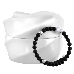 Jewellery-Set Bangle Pearl Collection Onyx, asymmetrical, 925 sterling silver & box "Twist"