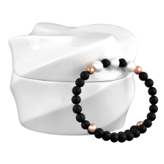 Schmuck-Set Armband Pearl Collection Onyx, symmetrisch, 925 Silber rosé vergoldet & Dose "Twist"