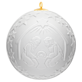 Ball, Nativity scene, White, without glaze, Ø 7 cm