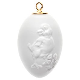 Easter egg with relief, duckling, Shape "New Cutout", white, bisque, H 5 cm