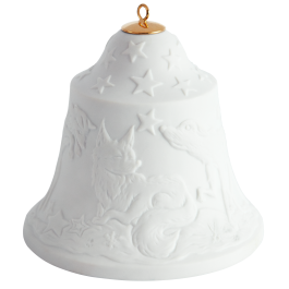 Bell with relief, foxes, white, bisque, H 8 cm