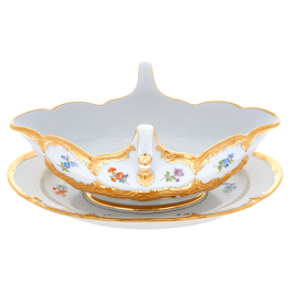 Gravy boat, Shape "B-Form", Strewn flowers, gold (bronze coloured), light, V 0,45 l
