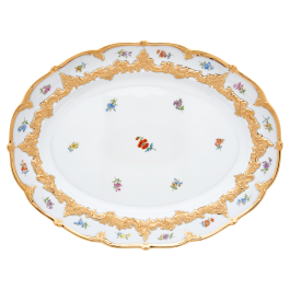 Platter, oval, Shape "B-Form", Strewn flowers, gold (bronze coloured), light, L 40 cm