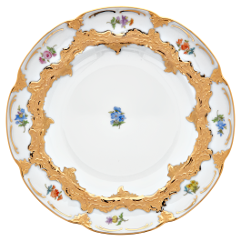 Dinner Plate, Shape "B-Form", Strewn flowers, gold (bronze coloured), light, Ø 22 cm