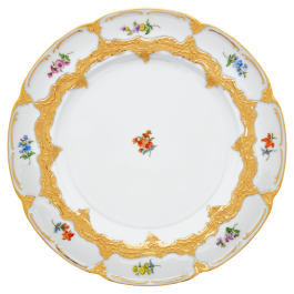 Dinner Plate, Shape "B-Form", Strewn flowers, gold (bronze coloured), light, ø 28 cm