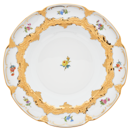 Soup Plate, Shape "B-Form", Strewn flowers, gold (bronze coloured), light, ø 24 cm