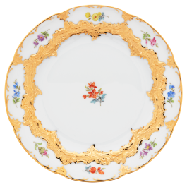 Bread- and Butter Plate, Shape "B-Form", Strewn flowers, gold (bronze coloured), light, Ø 15,5 cm