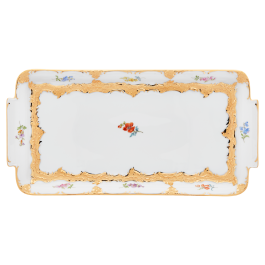 Platter, square, Shape "B-Form", Strewn flowers, gold (bronze coloured), light, L 29 cm