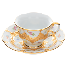 Espresso cup & saucer, Shape "B-Form", Strewn flowers, gold (bronze coloured), light, V 0,1 l