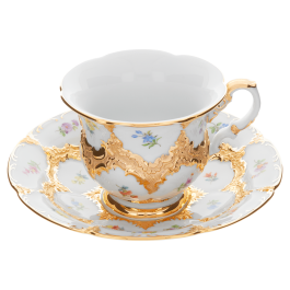 Coffee cup & saucer, Shape "B-Form", Strewn flowers, gold (bronze coloured), light, V 0,16 l