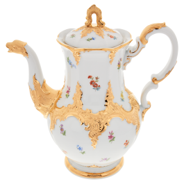Coffee Pot, large, Shape "B-Form", Strewn flowers, gold (bronze coloured), light, V 1,5 l