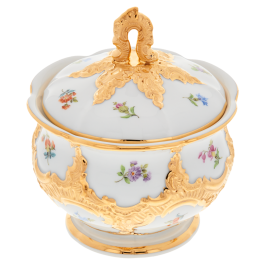Sugar Bowl, Shape "B-Form", Strewn flowers, gold (bronze coloured), light, H 12 cm