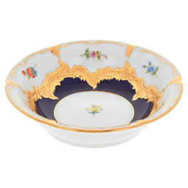 Bowl, Shape "B-Form", strewn flowers, royal blue ground, bronze coloured, L cm