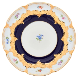 Dinner Plate, Shape "B-Form", strewn flowers, royal blue ground, bronze coloured, Ø 22 cm